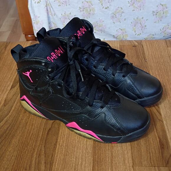 RARE 2017 Nike Air Jordan 7 Men\'s Retro High Top Black Pink 442960-018  SZ 7.5 Y